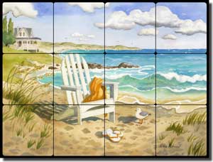 Altman Beach Seascape Tumbled Marble Tile Mural 24" x 18" - RWA017