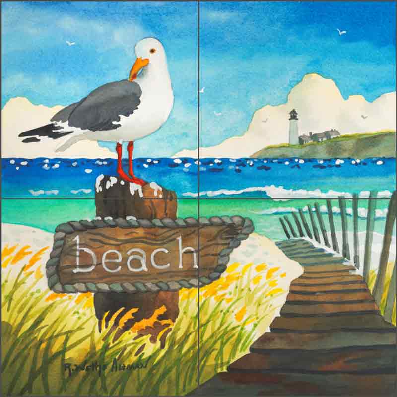 Seagull Beach Sign by Robin Wethe Altman Ceramic Tile Mural RWA020