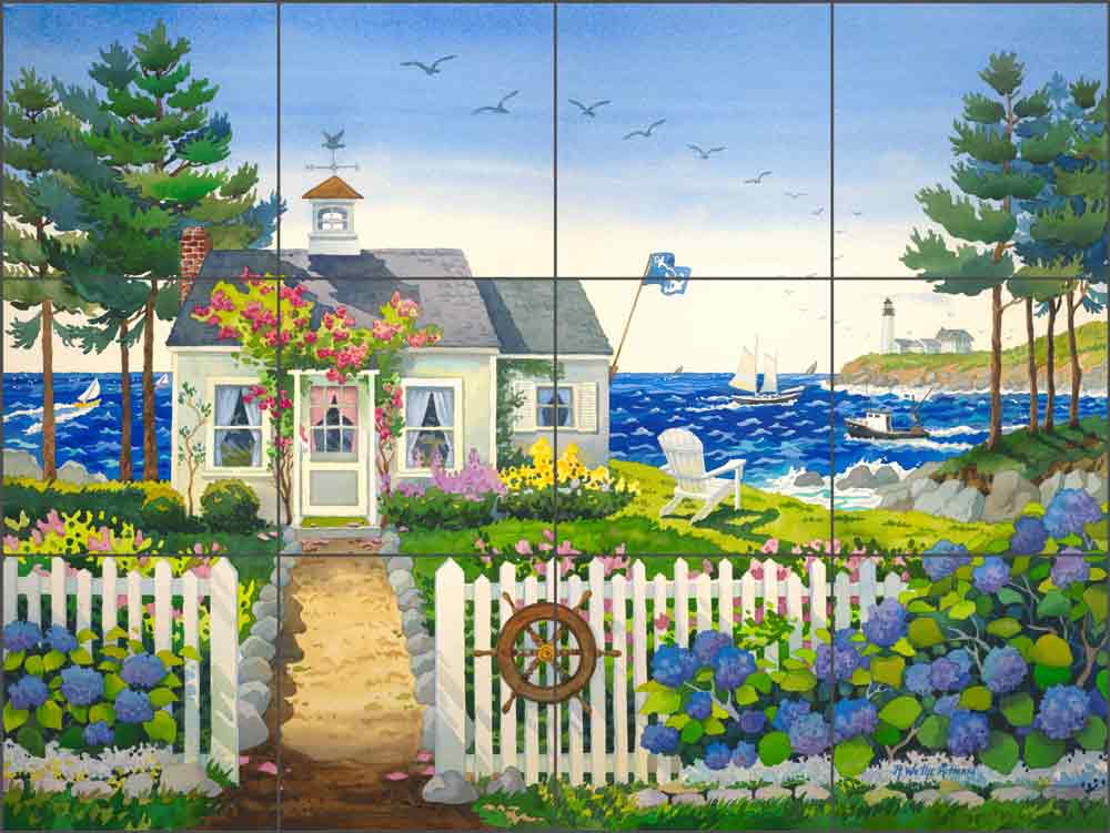 Maine Cottage Bungalow by Robin Wethe Altman Ceramic Tile Mural RWA027
