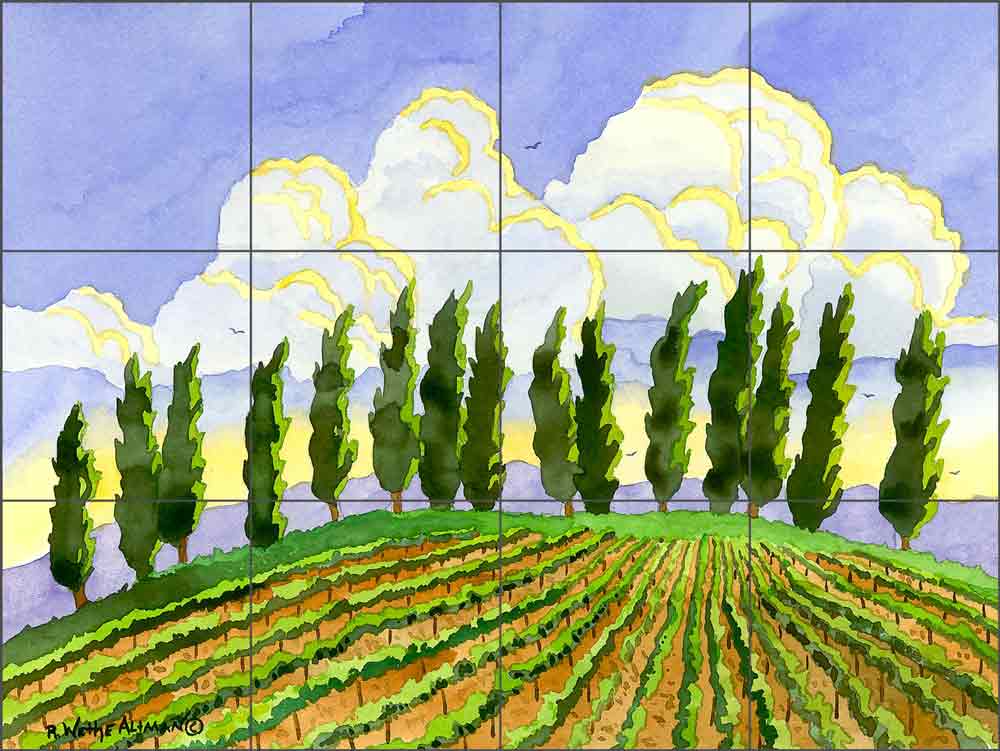 Cypress in the Clouds by Robin Wethe Altman Ceramic Tile Mural RWA036