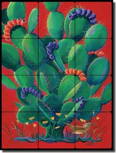 Libby Prickly Cactus Tumbled Marble Tile Mural 12" x 16" - SLA003