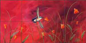 Libby Hummingbird Bird Glass Tile Mural 24" x 12" - SLA005