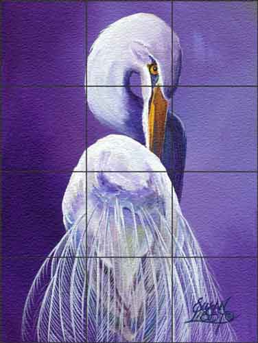 Libby Egret Bird Glass Wall & Floor Tile Mural SLA010