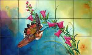 Libby Hummingbird Bird Glass Tile Mural 30" x 18" - SLA025