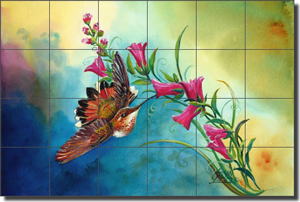 Libby Hummingbird Bird Glass Tile Mural 36" x 24" - SLA025