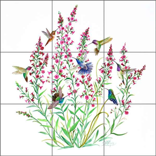 Hummingbirds in the Air by Susan Libby Ceramic Tile Mural - SLA047