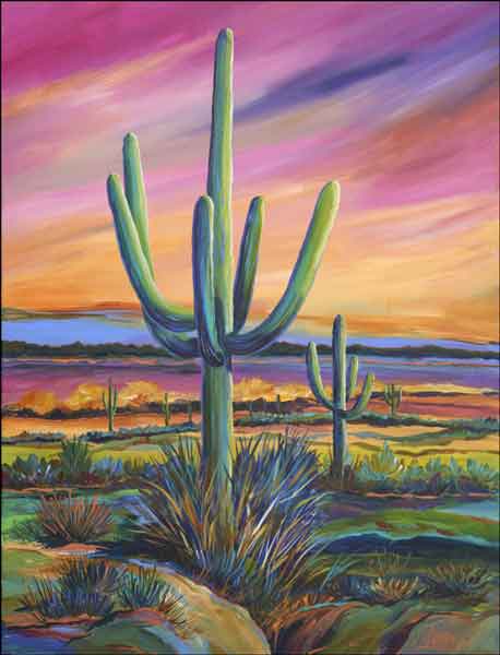 Saguaro Sunset by Susan Libby Ceramic Accent & Decor Tile - SLA052AT