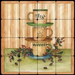 Mullen Coffee Cups Tumbled Marble Tile Mural 16" x 16" - SM003