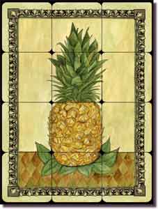 Pineapple I by Sara Mullen - Fruit Tumbled Marble Tile Mural 12" x 16"