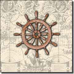 Mullen Nautical Ship's Wheel Ceramic Accent Tile 4.25" x 4.25" - SM028AT