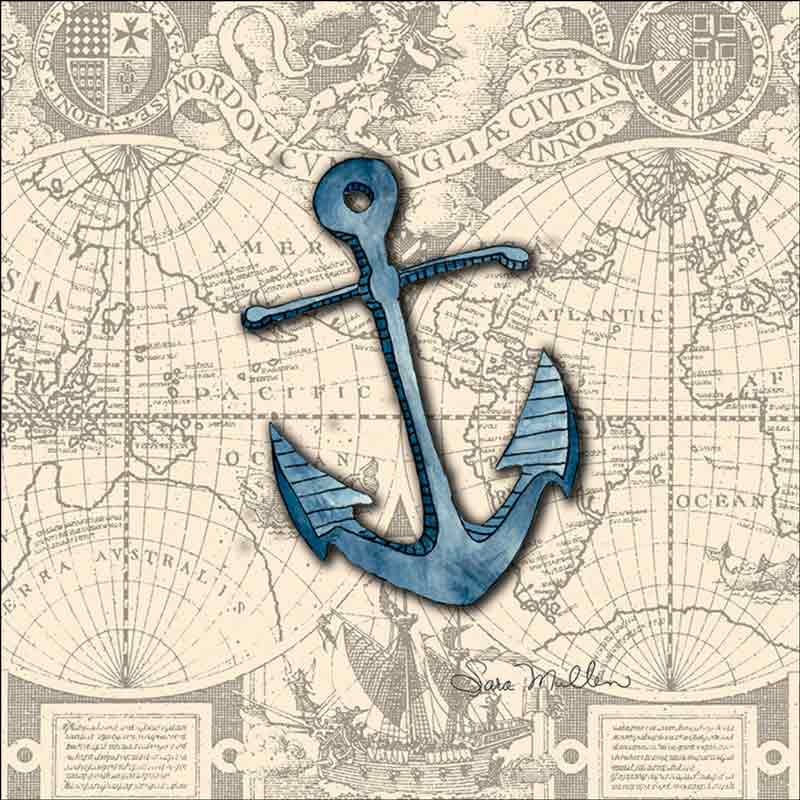 Nautical - Anchor by Sara Mullen Ceramic Accent & Decor Tile SM030AT