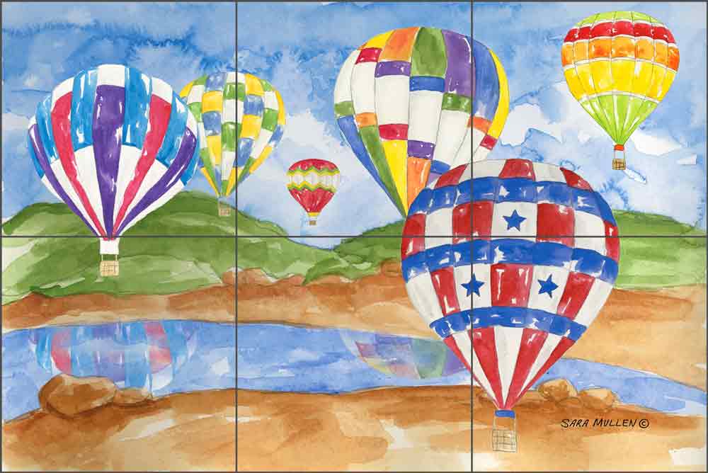 Hot Air Balloons I by Sara Mullen Ceramic Tile Mural SM037