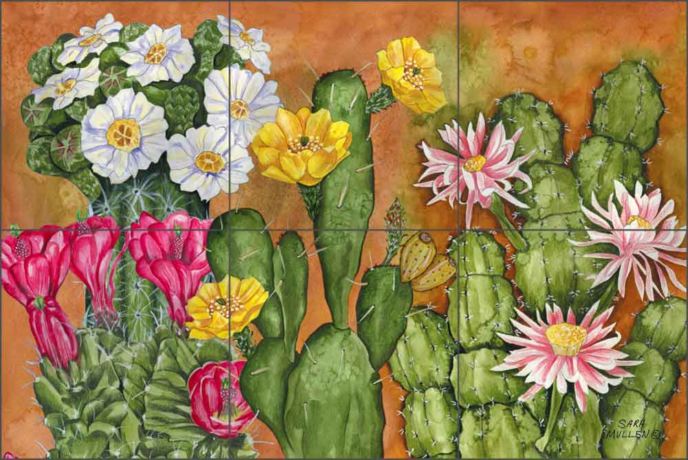 Cactus Garden I by Sara Mullen Ceramic Tile Mural - SM038