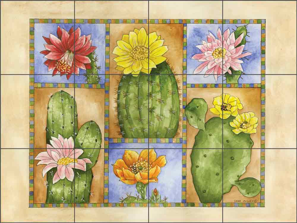Cacti Sampler by Sara Mullen Ceramic Tile Mural SM042