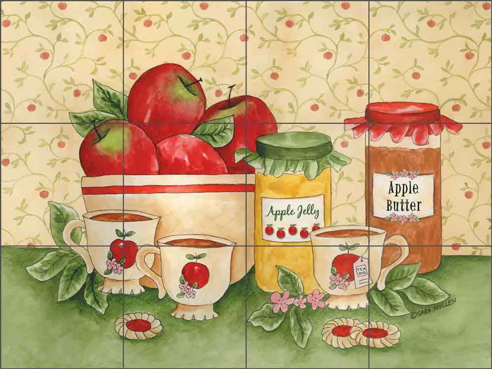 Apple Tea Time by Sara Mullen Ceramic Tile Mural SM046