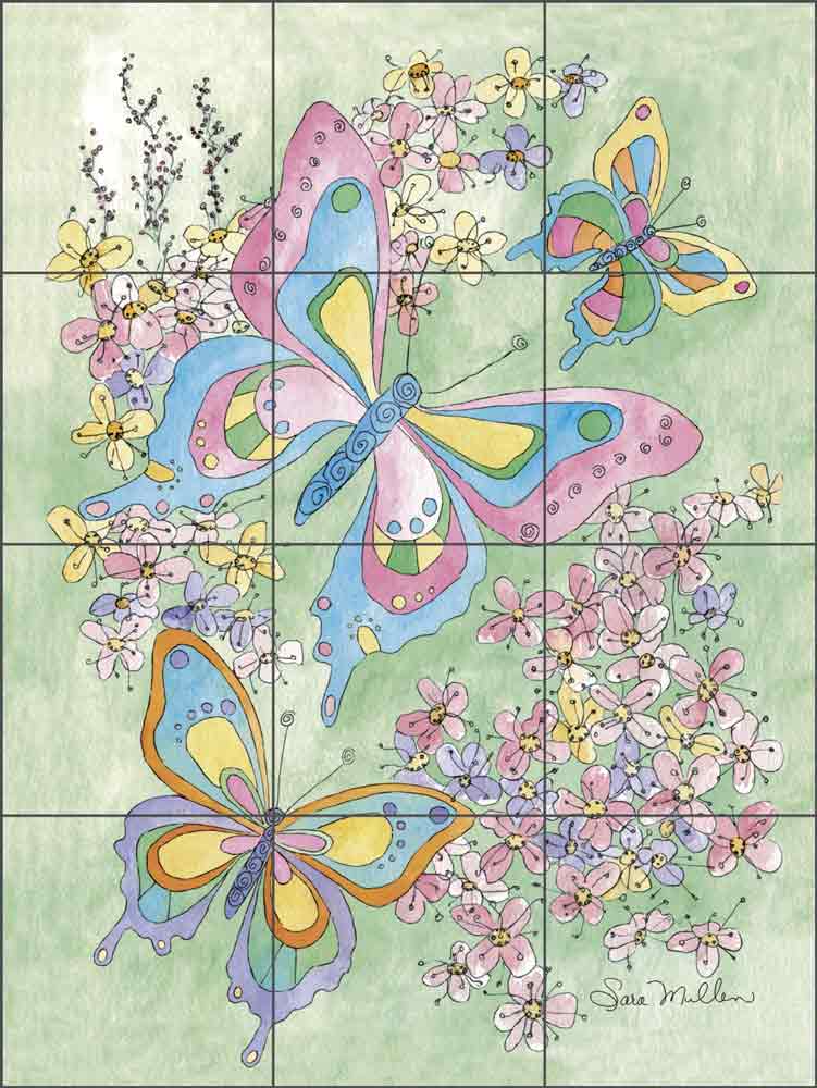 Spring Butterflies by Sara Mullen Ceramic Tile Mural - SM056