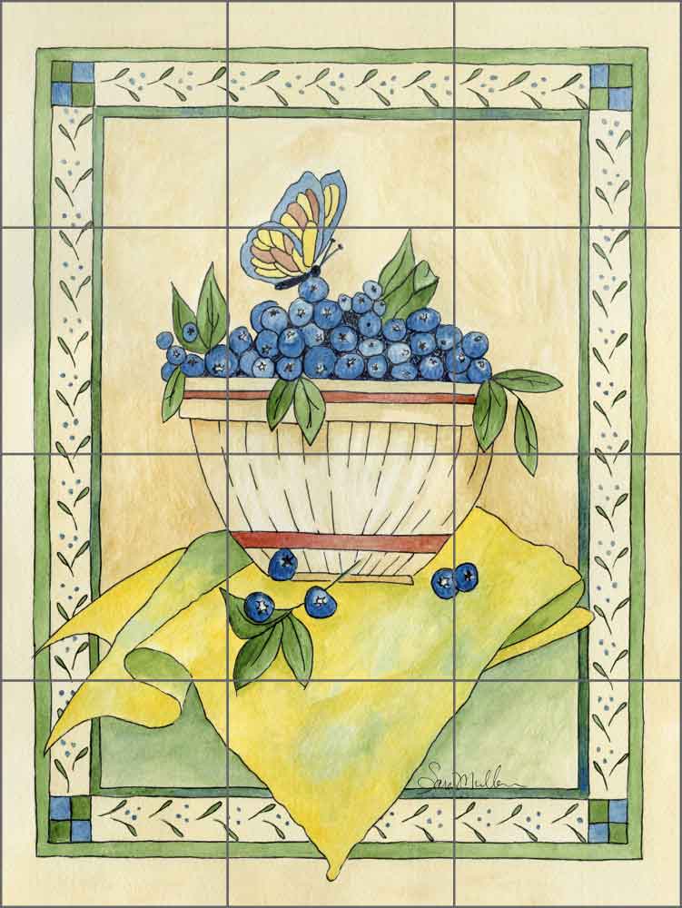 Blueberries by Sara Mullen Ceramic Tile Mural - SM066