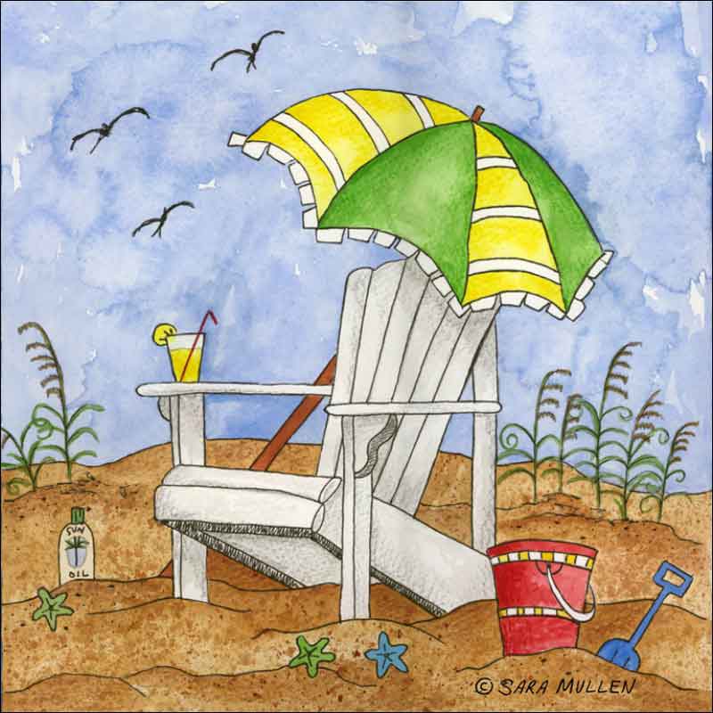 It's Beach Time I by Sara Mullen Ceramic Accent & Decor Tile - SM092AT