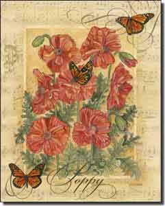 Mullen Poppy Butterfly Ceramic Accent Tile 8" x 10" - SM113AT