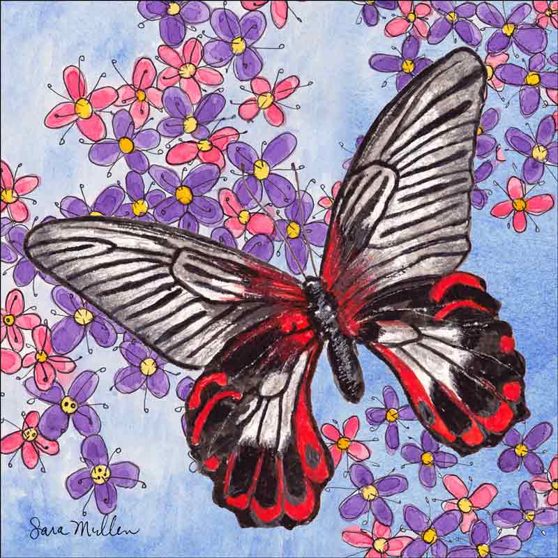 Butterfly Gathering III by Sara Mullen Ceramic Accent & Decor Tile SM125AT