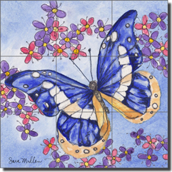 Mullen Butterfly Art Ceramic Tile Mural 12.75" x 12.75" - SM126