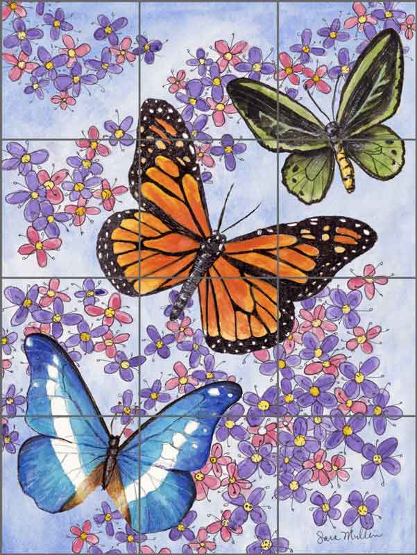 Butterfly Gathering 2 by Sara Mullen Ceramic Tile Mural SM129
