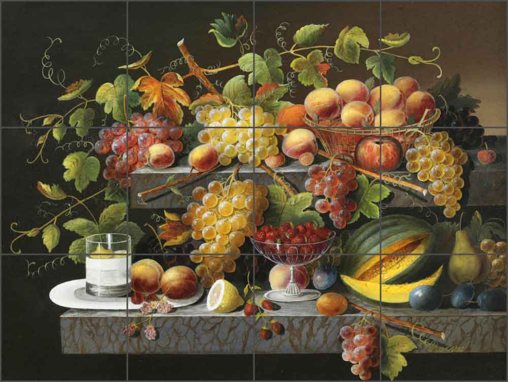 Still Life of Fruit by Severin Roesen Ceramic Tile Mural - SR001
