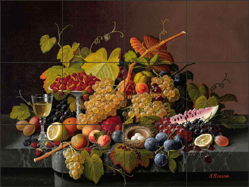 Still Life with Fruit and a Bird's Nest by Severin Roesen Ceramic Tile Mural - SR004