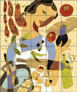 O'Very Covey Pasta Kitchen Ceramic Tile Mural 21.25" x 25.5" - TOC001