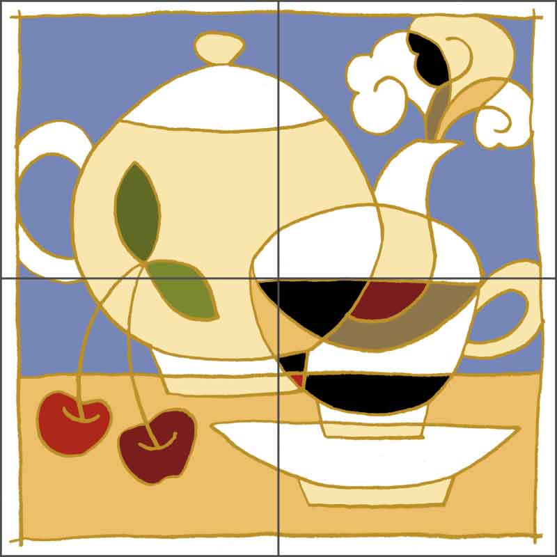 Cup, Pot and Cherries by Traci O'Very Covey Ceramic Tile Mural - TOC004