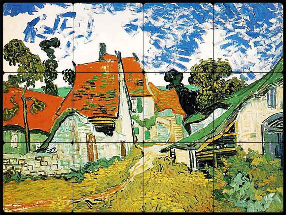 Village Street in Auvers by Vincent van Gogh Tumbled Marble Tile Mural VVG006