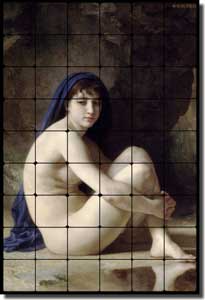 Bouguereau Old World Nude Tumbled Marble Tile Mural 24" x 36" 4" - WB2001