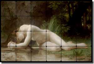 Bouguereau Old World Nude Tumbled Marble Tile Mural 24" x 16" - WB2053