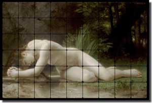 Bouguereau Old World Nude Tumbled Marble Tile Mural 36" x 24" 4"  - WB2053
