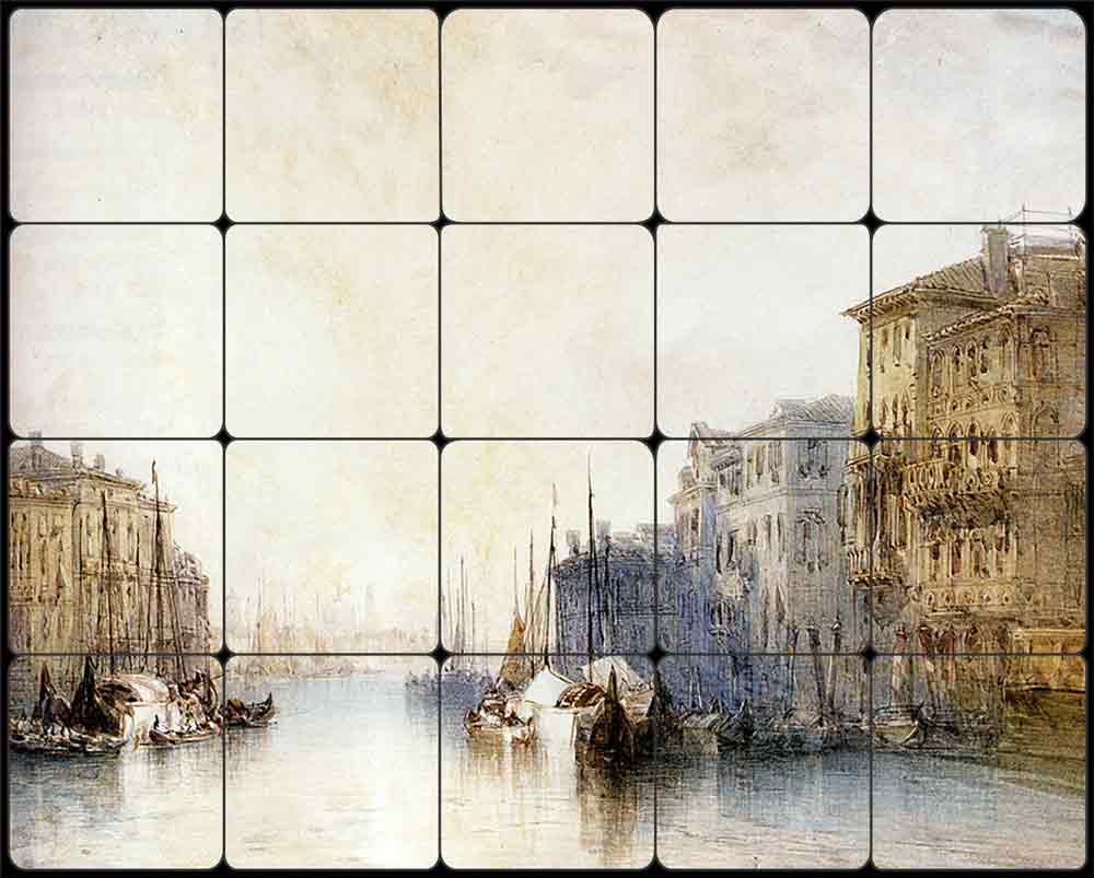 The Grand Canal, Venice by William Callow Tumbled Marble Tile Mural WC2-003