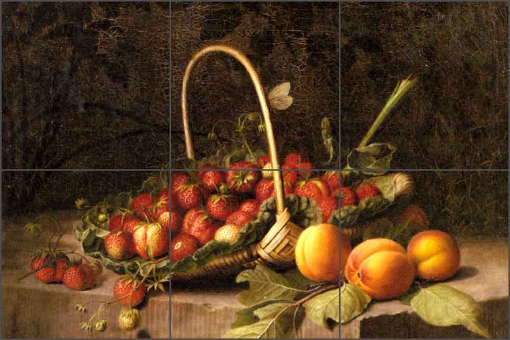 A Basket of Strawberries and Peaches by William Hammer Ceramic Tile Mural - WH002