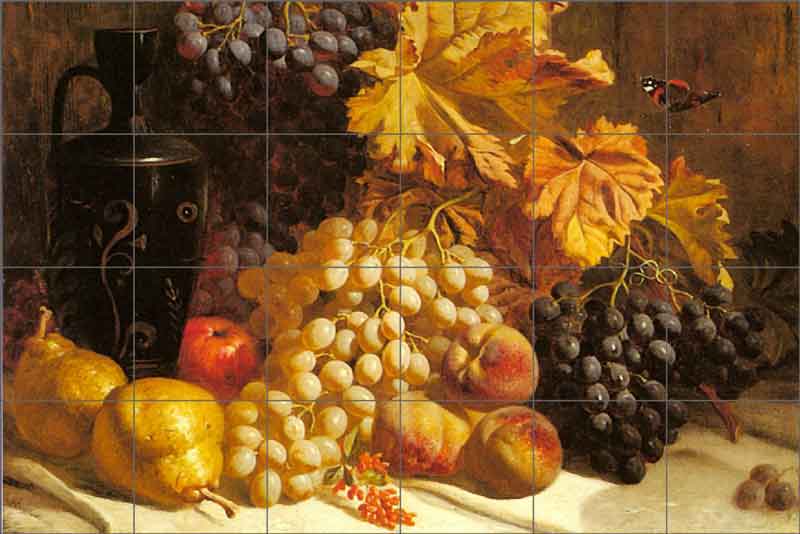 A Still Life with Grapes, Pears and Peaches by William Hughes Ceramic Tile Mural WH2001