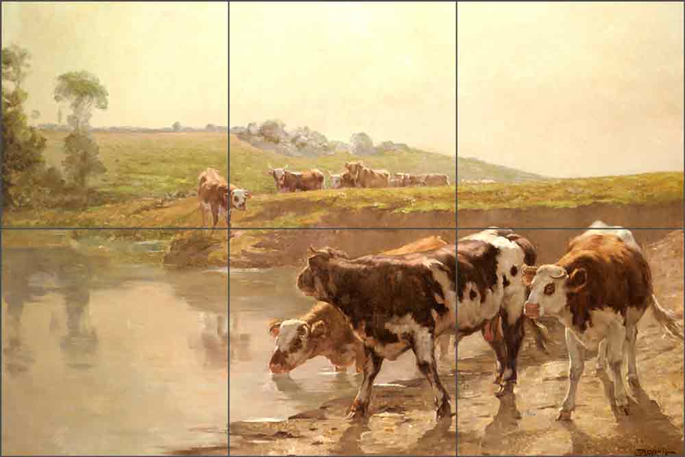 Cattle in a Pasture by Wenceslas Brozik Ceramic Tile Mural WVB001
